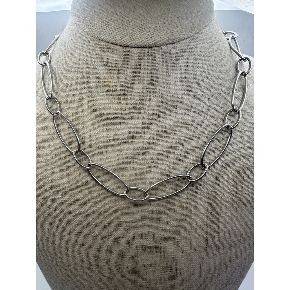 Lauren Ralph Lauren Silver-Tone Open Oval Link Statement Necklace 18”